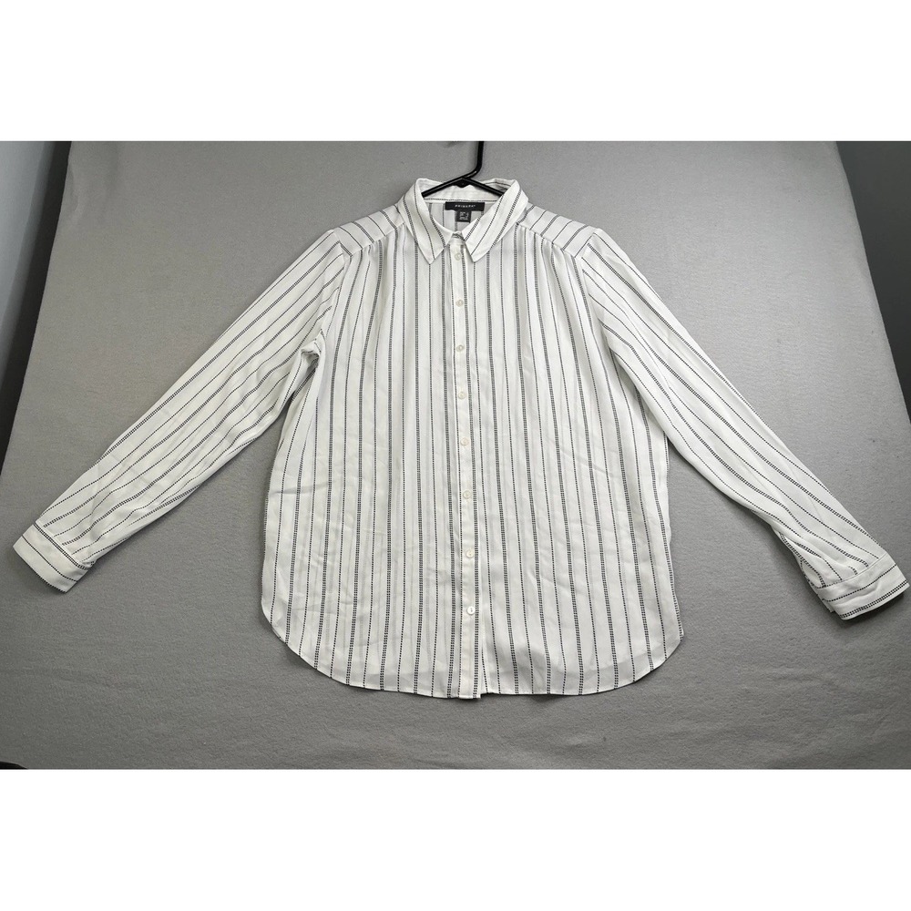 Primark Womens Size 8 White Black Striped Long Sleeve Button Down Shirt